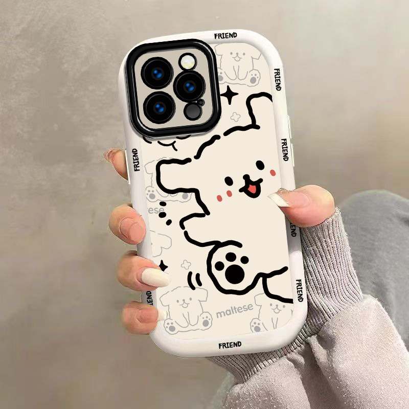 适用苹果17PROMAX手机壳挂绳16女款iphone13卡通14泡芙壳15线条12 泡芙壳白-线条狗单壳 颜色款式图 5