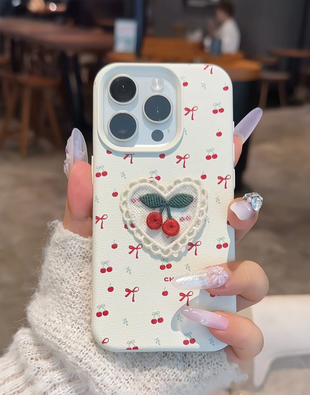 ins韩风刺绣樱桃适用iPhone17promax苹果14手机壳13皮纹12女16 商品详情图 3
