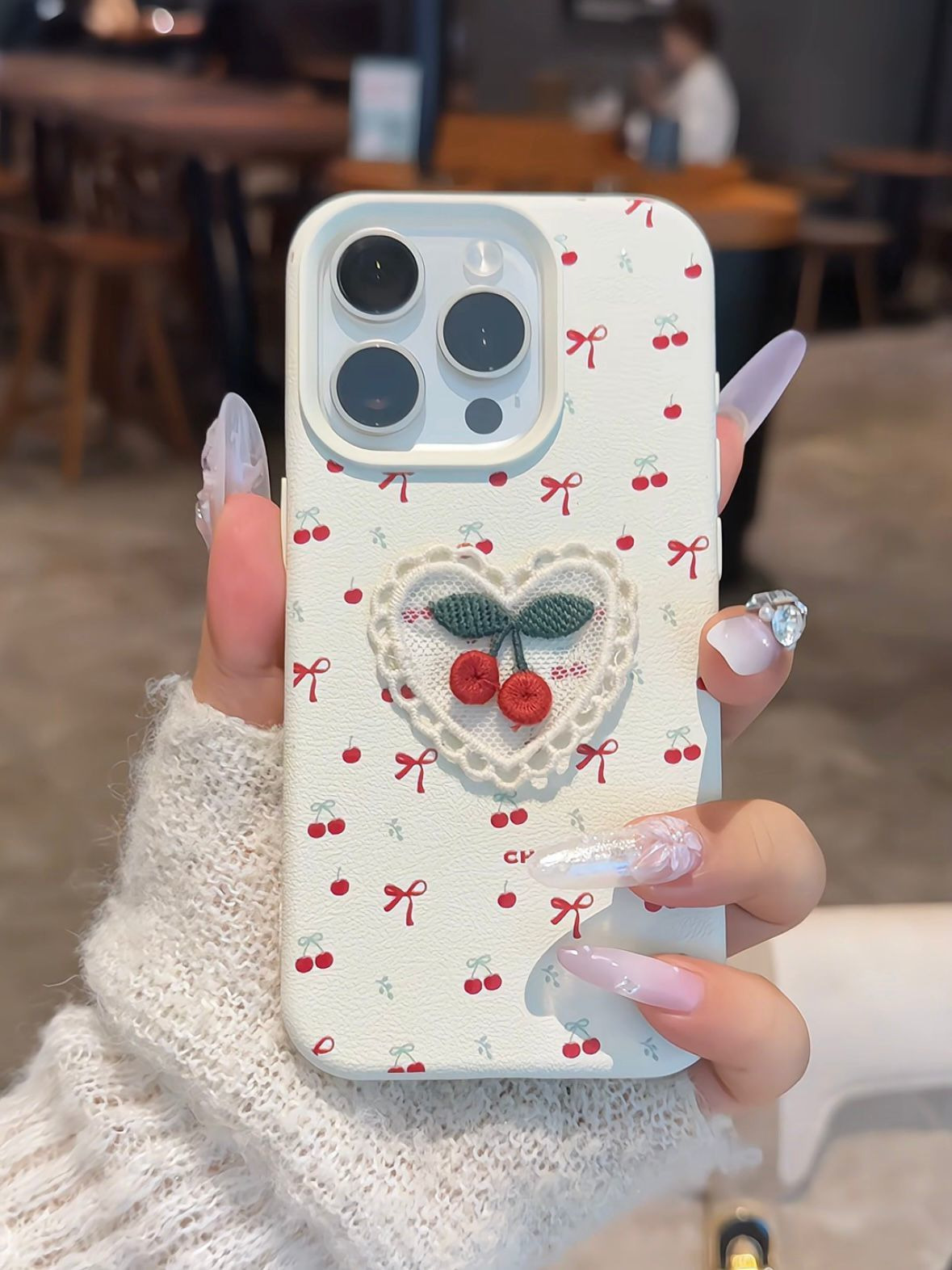 ins韩风刺绣樱桃适用iPhone17promax苹果14手机壳13皮纹12女16 商品详情图 5