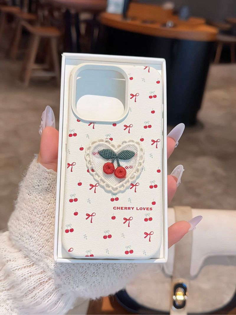 ins韩风刺绣樱桃适用iPhone17promax苹果14手机壳13皮纹12女16 商品详情图 7