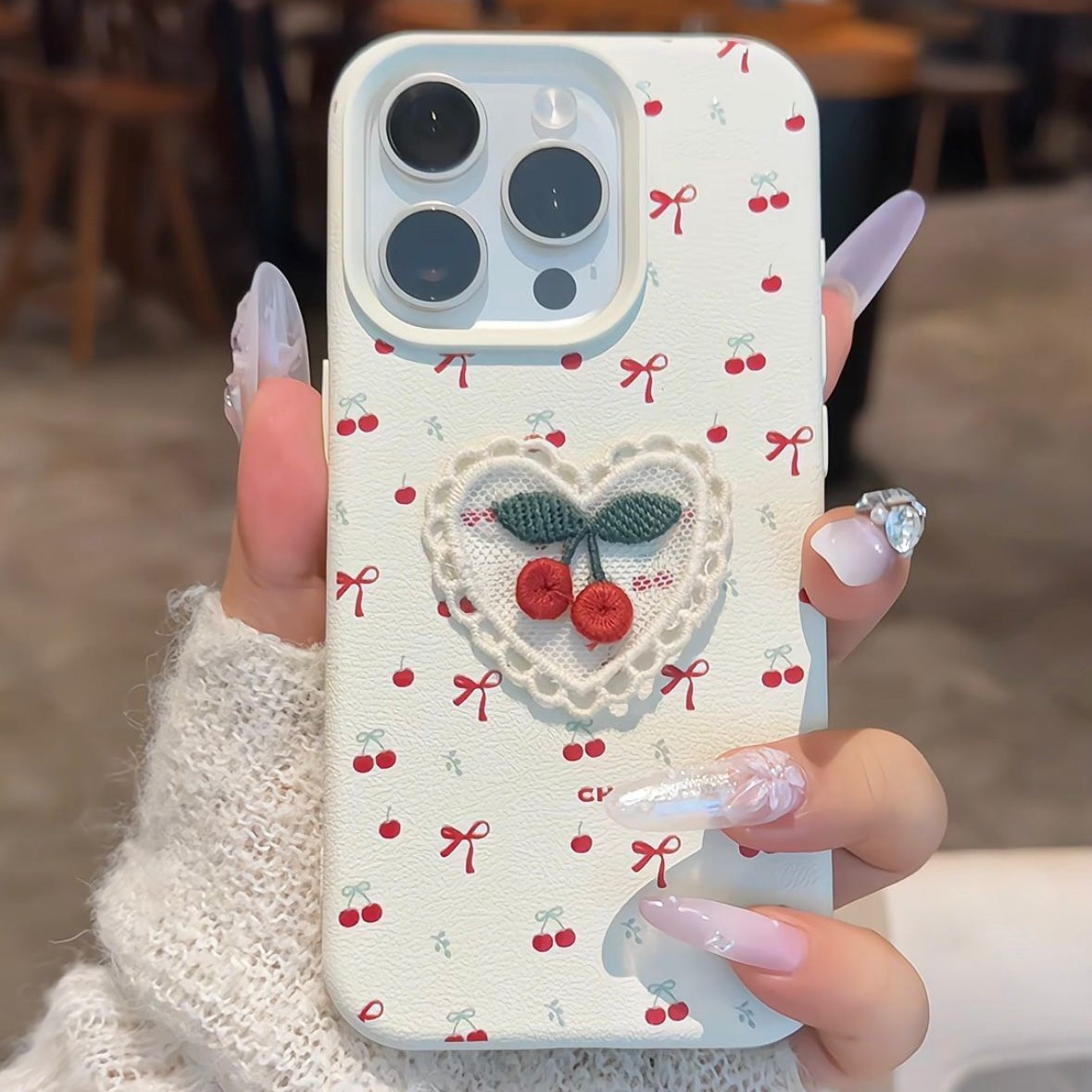 ins韩风刺绣樱桃适用iPhone17promax苹果14手机壳13皮纹12女16 商品主图