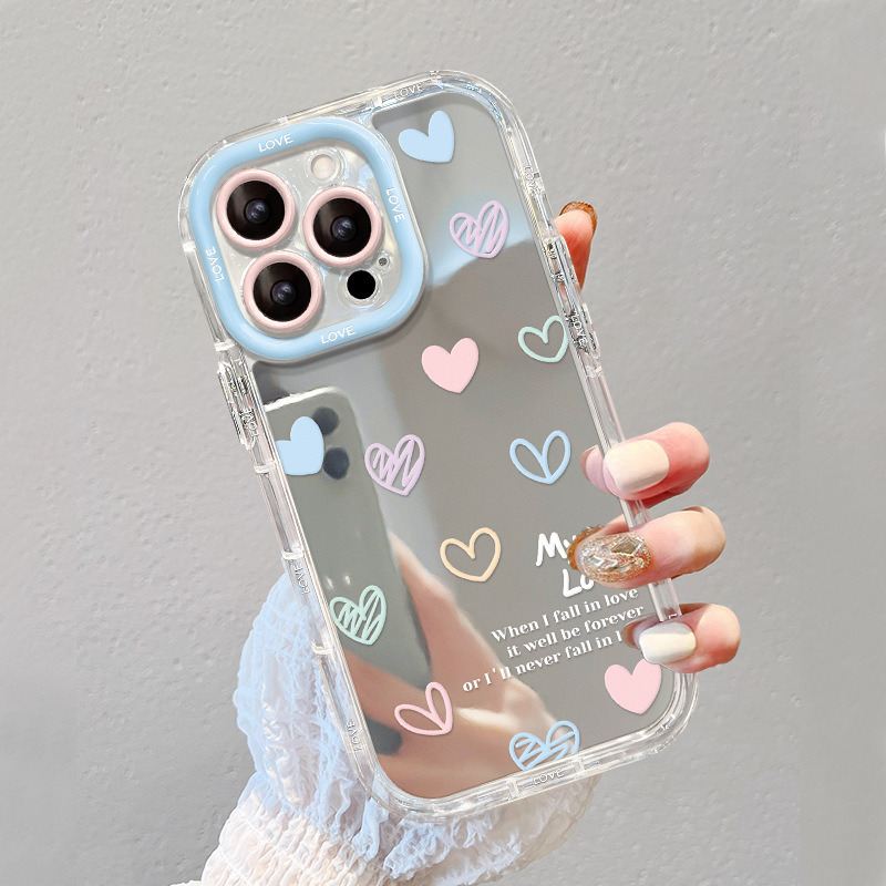 适用苹果17手机壳iphone14涂鸦彩色爱心13镜面12pro透明软边xs、xr 商品主图