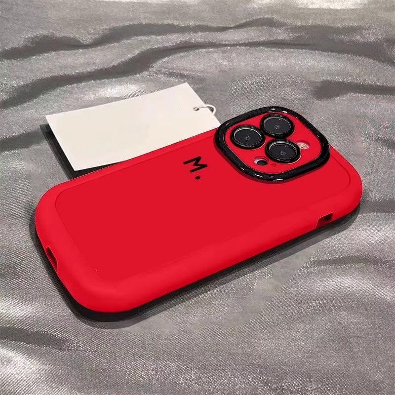 适用苹果17promax手机壳简约彩绘M字母创意iPhone14Plus泡芙15、13 中国红-泡芙壳-M字母 颜色款式图 7