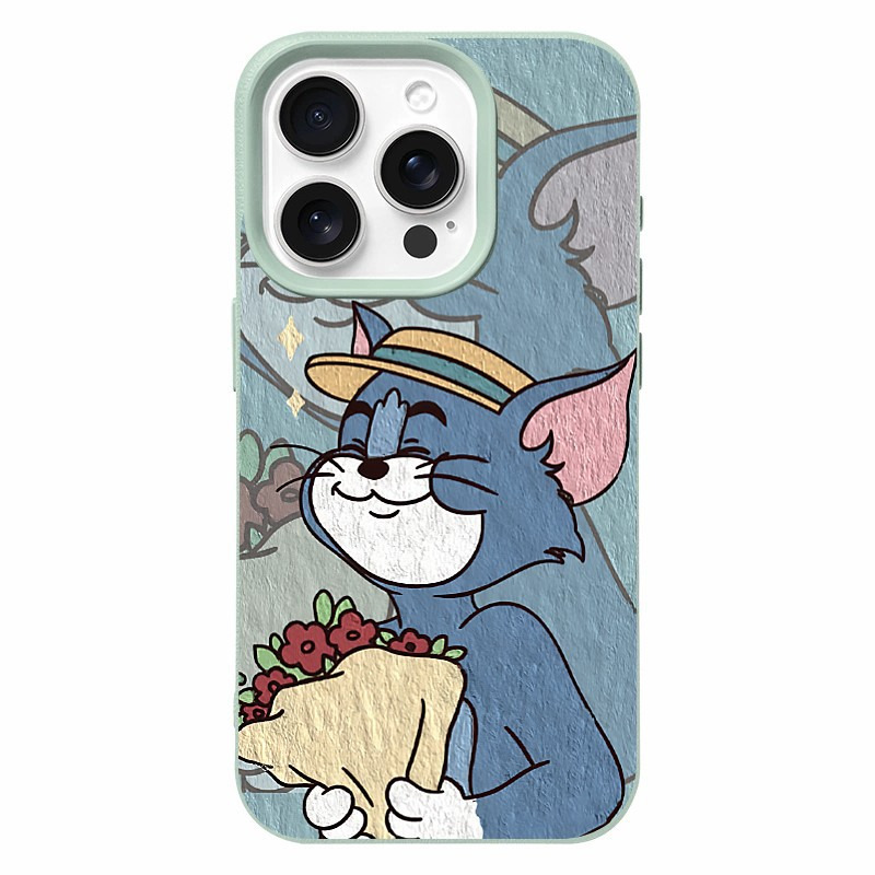 情侣汤姆玛丽适用iPhone17手机壳皮纹软壳苹果14promax、13可爱12 色皮纹tpu-淡青色-汤姆 颜色款式图 4