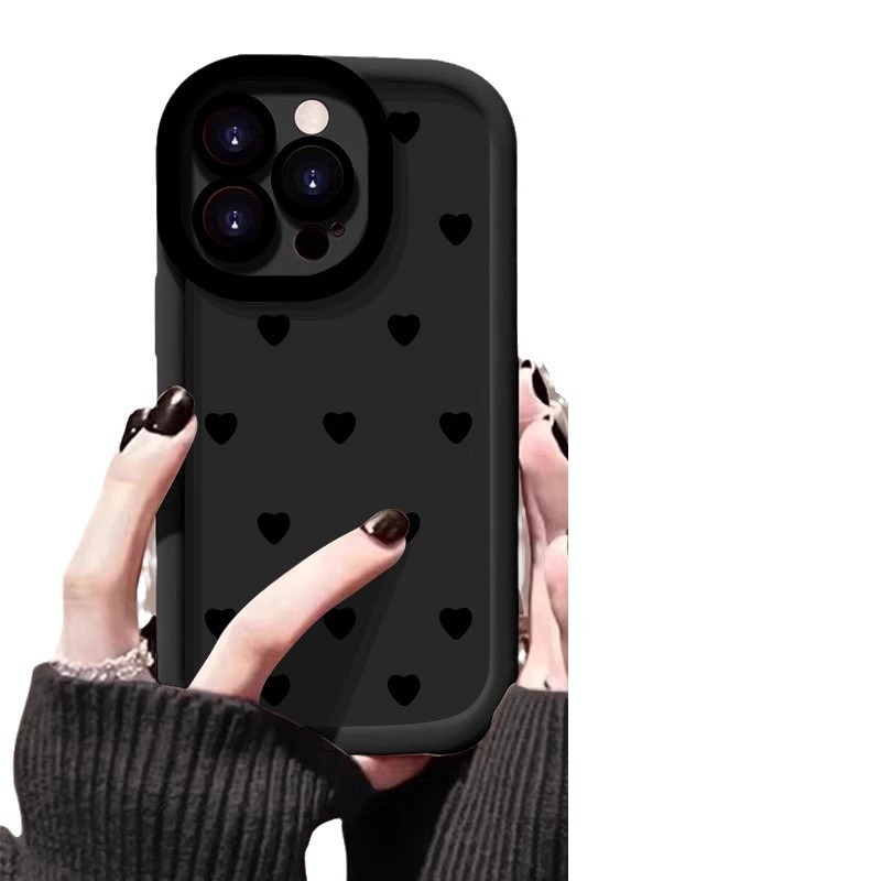满屏黑色爱心适用苹果17手机16彩绘iPhone14promax硅胶泡芙15、13 泡芙壳-黑色满屏爱心 颜色款式图 2