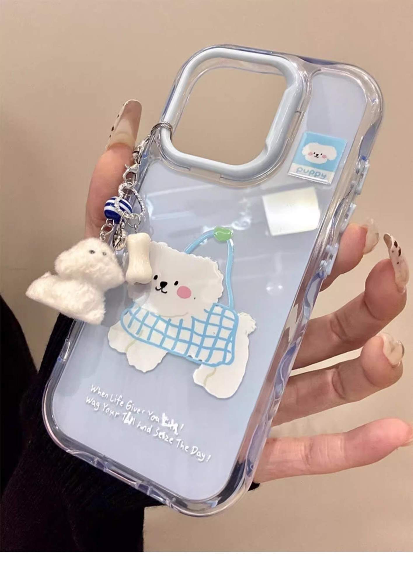 卡通网格袋子小狗适用iPhone17promax苹果15pro手机壳14pro新款13 商品详情图 1