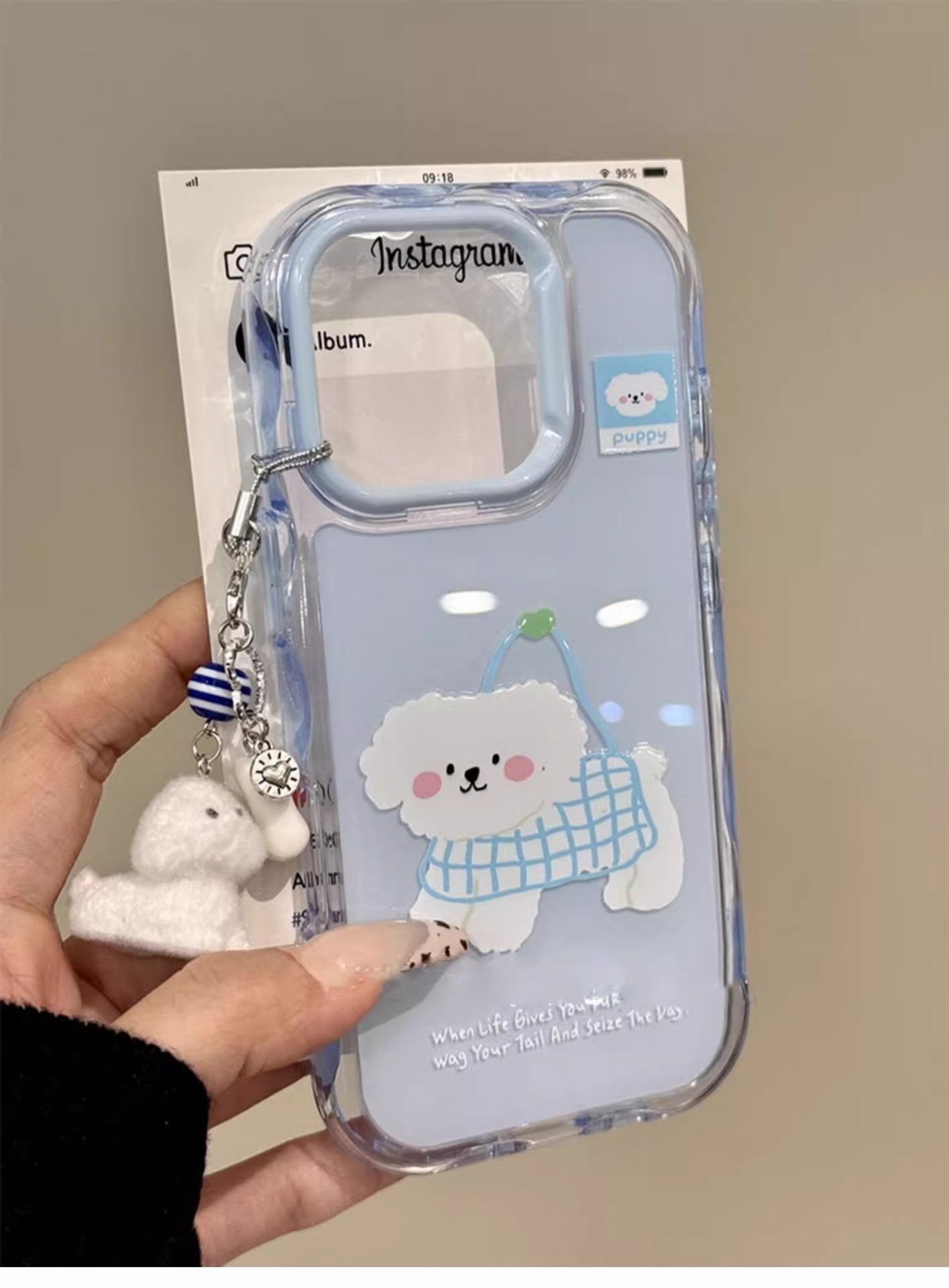卡通网格袋子小狗适用iPhone17promax苹果15pro手机壳14pro新款13 商品详情图 2