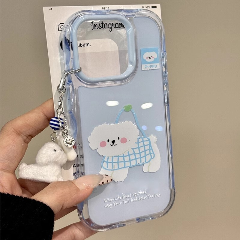卡通网格袋子小狗适用iPhone17promax苹果15pro手机壳14pro新款13 商品主图