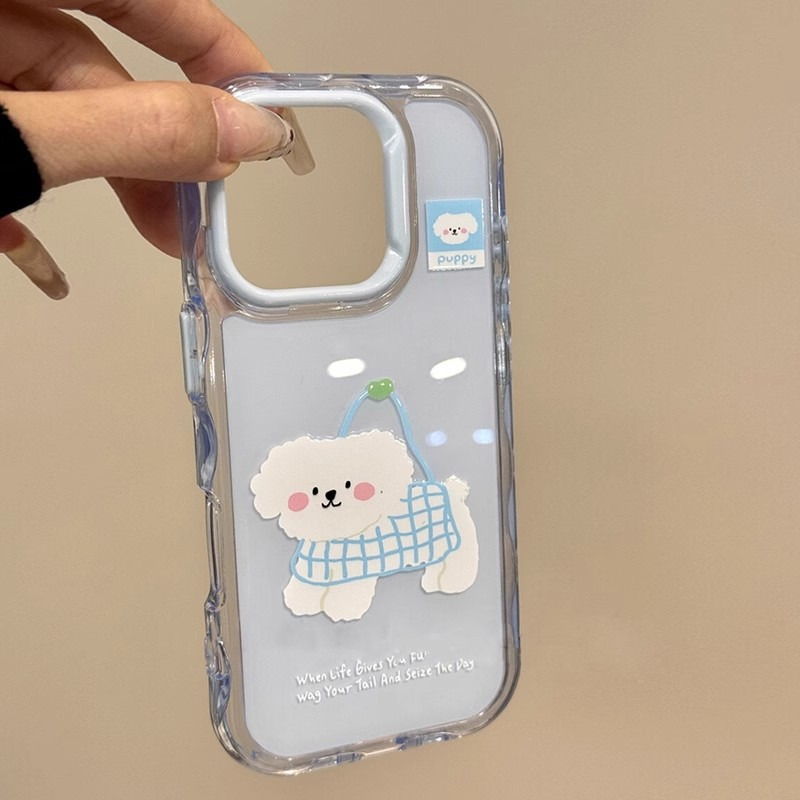 卡通网格袋子小狗适用iPhone17promax苹果15pro手机壳14pro新款13 商品主图