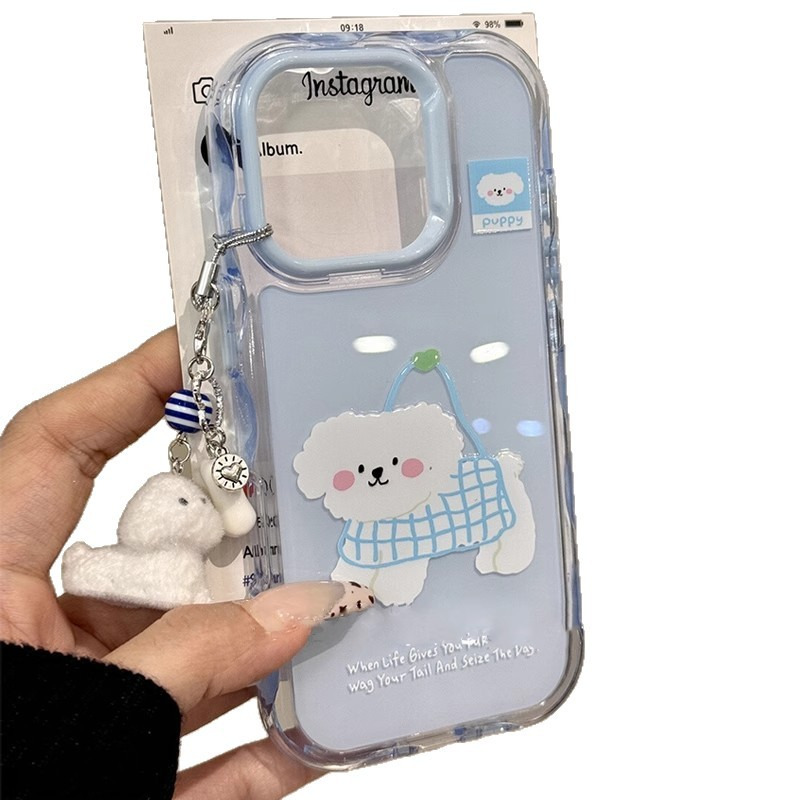 卡通网格袋子小狗适用iPhone17promax苹果15pro手机壳14pro新款13 商品主图