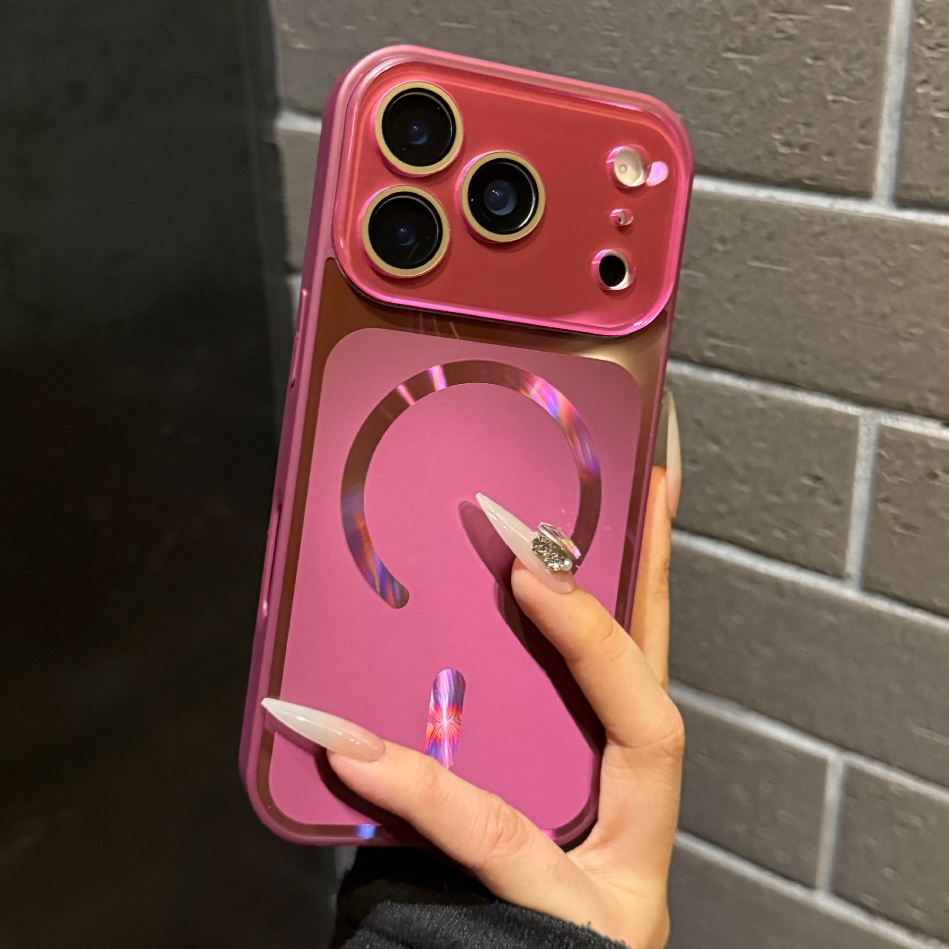 适用苹果17promax手机壳新款iphone16pro星宇橙15p磨砂磁吸14大视 流光秒变磁吸壳-玫红 颜色款式图 6