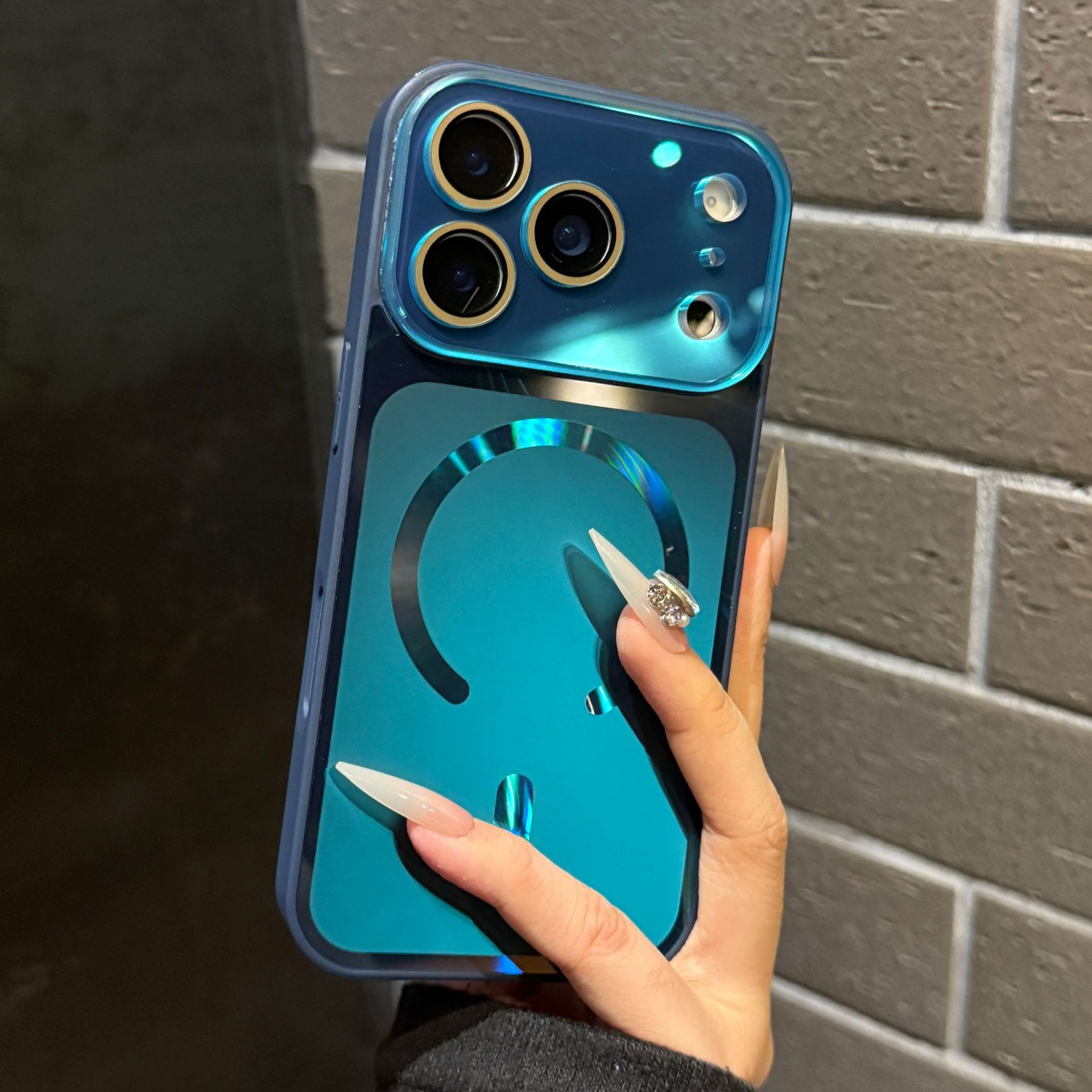 适用苹果17promax手机壳新款iphone16pro星宇橙15p磨砂磁吸14大视 流光秒变磁吸壳-蓝色 颜色款式图 8