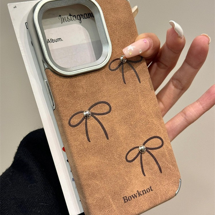 复古皮革棕色蝴蝶结适用苹果17promax手机壳iPhone14防摔13、11、12 商品主图
