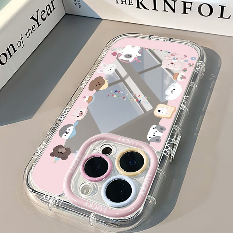 粉色镜面奶油壳适用苹果17全包手机壳卡通动物园iPhone14、16、13 商品主图
