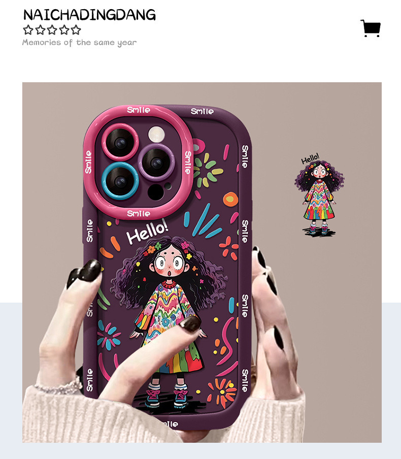 适用于苹果17手机壳17promax卷发iPhone14涂鸦女孩13炸毛1小众15 商品详情图 3