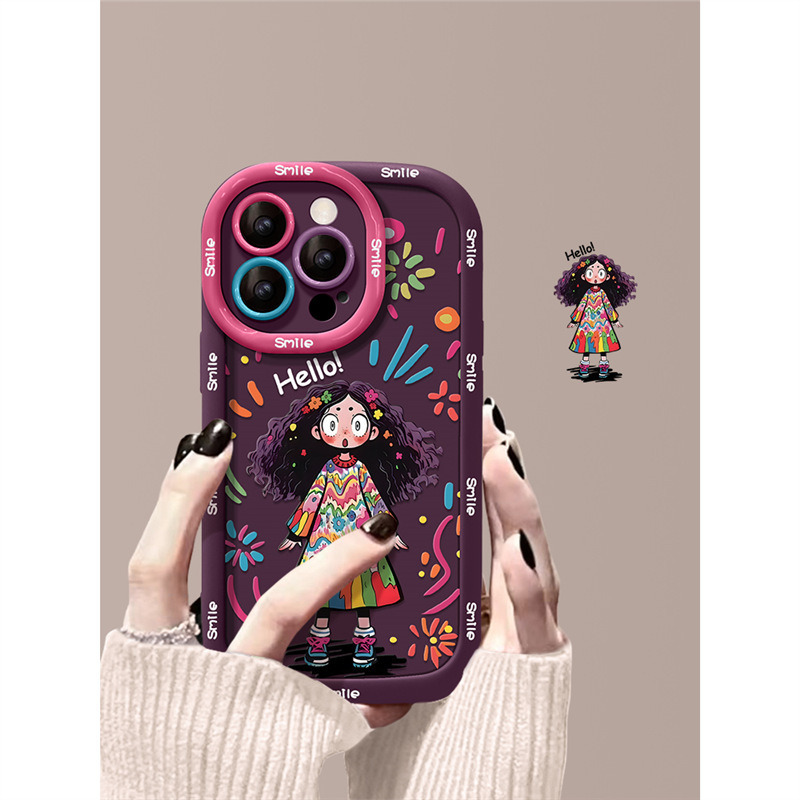 适用于苹果17手机壳17promax卷发iPhone14涂鸦女孩13炸毛1小众15 商品主图 4