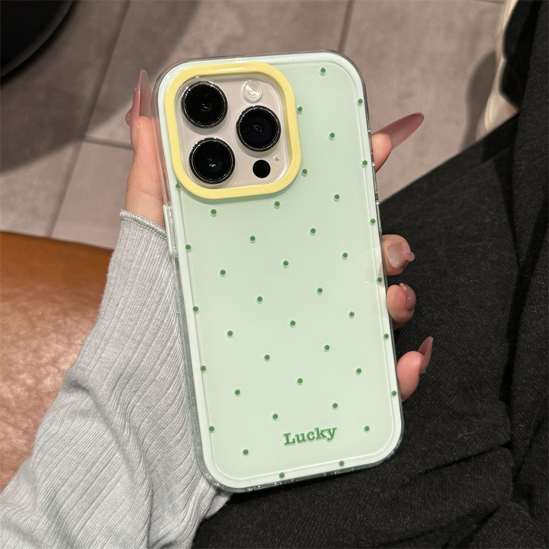情侣ins多巴胺果冻适用苹果17promax手机壳iPhone15pro防摔14纯色 大孔IMD-多巴胺果冻绿波点 颜色款式图 6