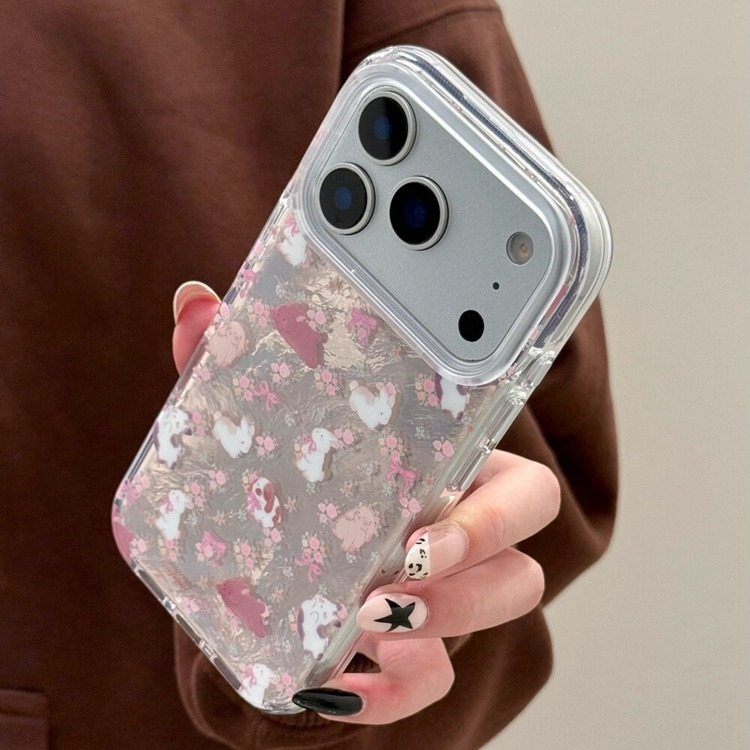 卡通锡纸纹小兔子小花适用iPhone17promax苹果16手机壳15新款14女 大孔锡纸纹-梦幻粉碎花小兔子 颜色款式图 6