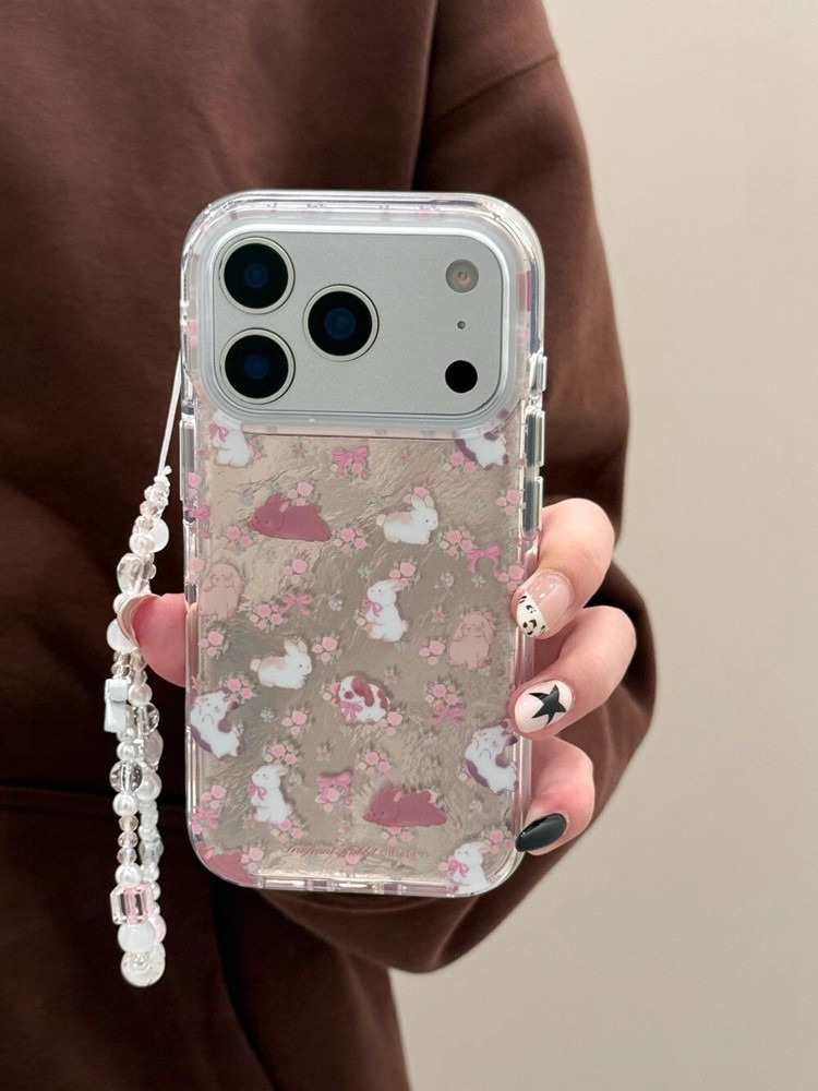卡通锡纸纹小兔子小花适用iPhone17promax苹果16手机壳15新款14女 商品详情图 2