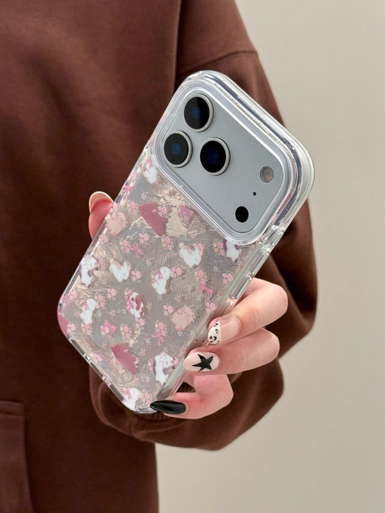 卡通锡纸纹小兔子小花适用iPhone17promax苹果16手机壳15新款14女 商品详情图 3