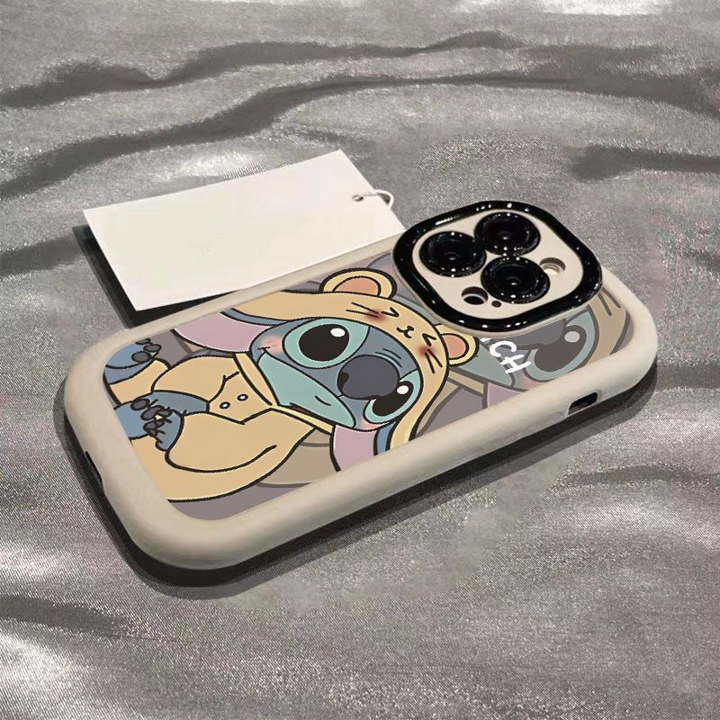 卡通史迪仔适用于苹果17promax手机壳iPhone15全包14、13情侣硅胶 泡芙壳奶白色-帽子史迪奇 颜色款式图 12
