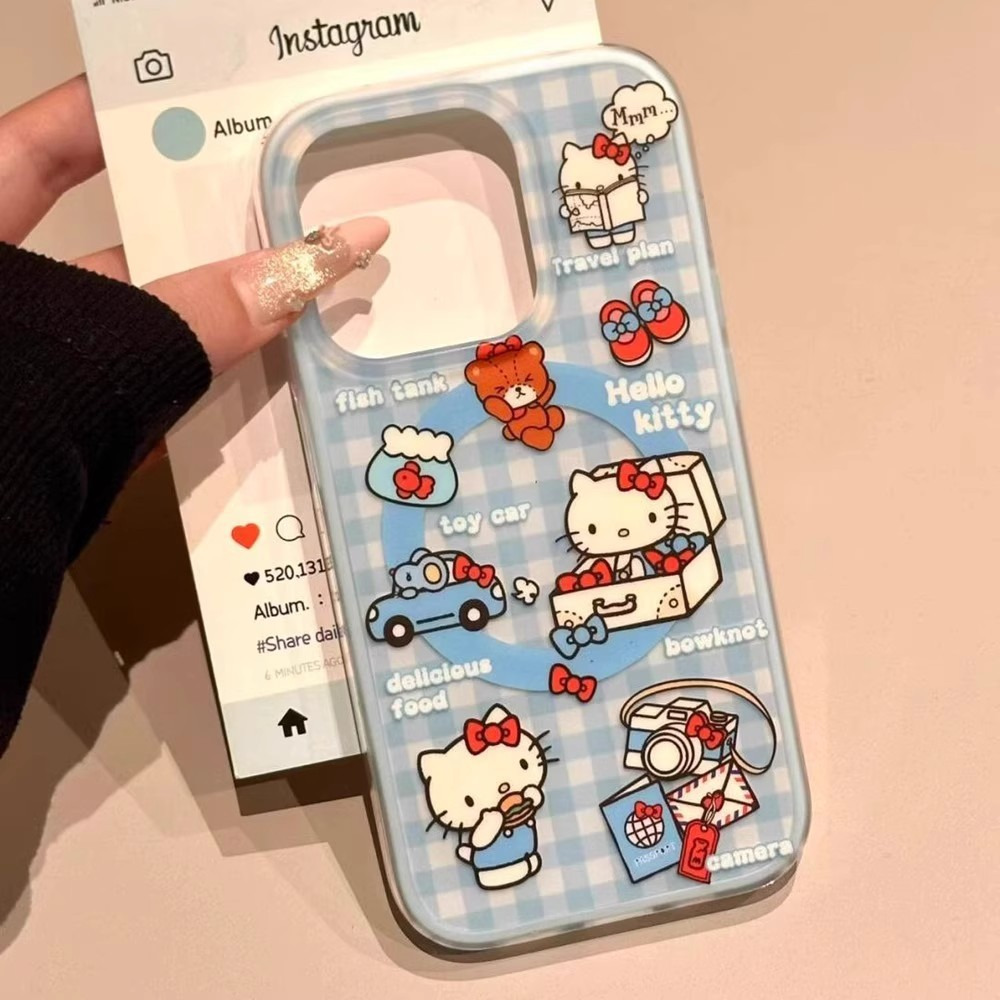 蓝格子凯蒂猫适用于苹果17PROMAX手机壳iPhone17防摔15轻奢14硬壳 商品主图