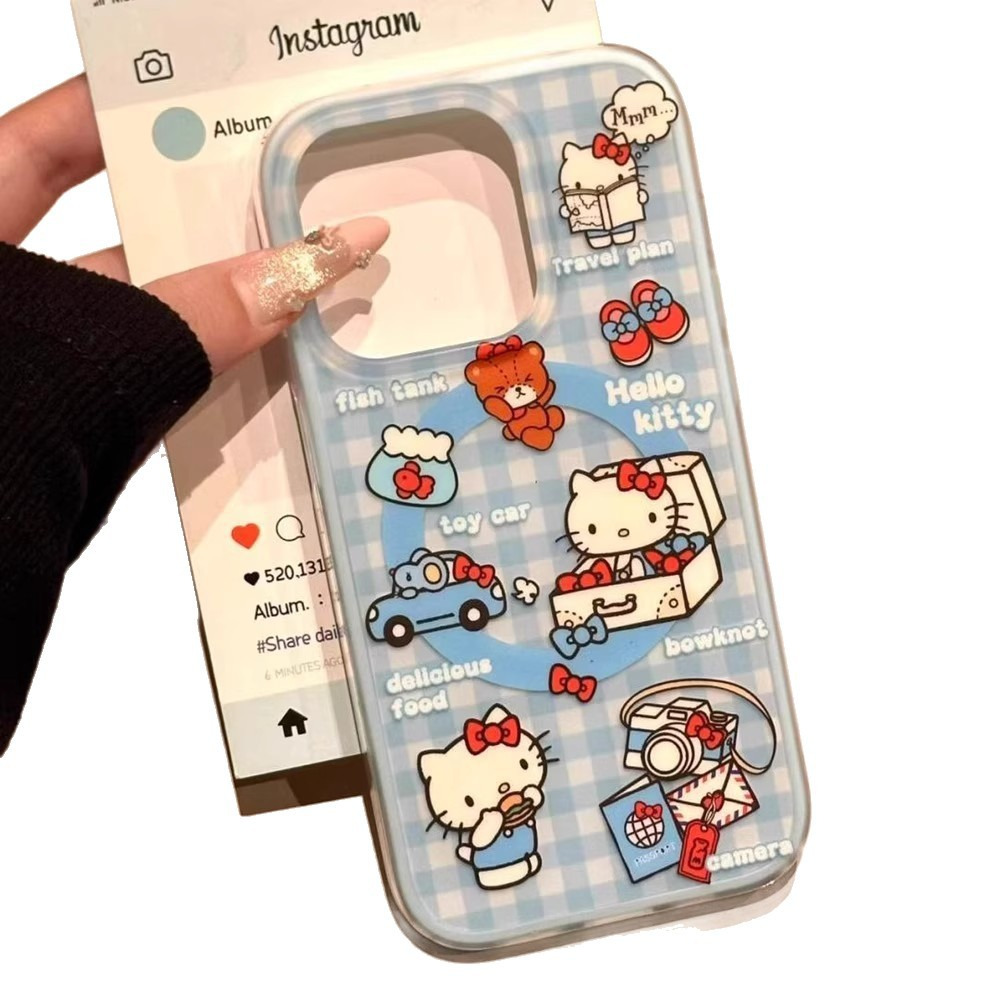 蓝格子凯蒂猫适用于苹果17PROMAX手机壳iPhone17防摔15轻奢14硬壳 商品主图