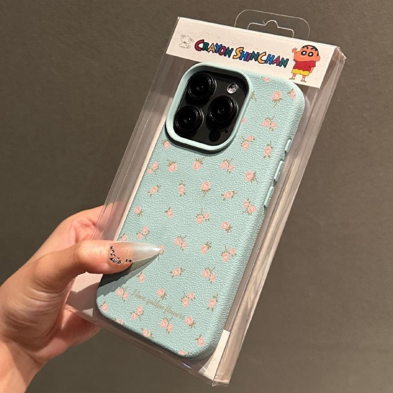 小碎花皮纹适用苹果17手机壳全包15硅胶iphone16大孔防摔13女14 皮纹壳-蓝色碎花 颜色款式图 6