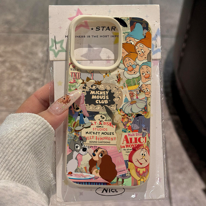 ins可爱动漫报纸适用苹果17promax手机壳iPhone16女新款14皮纹15 动漫报纸LZ-荔枝纹-白 颜色款式图 4