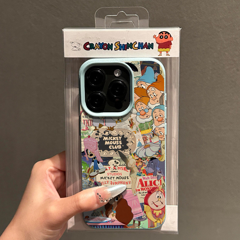 ins可爱动漫报纸适用苹果17promax手机壳iPhone16女新款14皮纹15 动漫报纸LZ-荔枝纹-淡青 颜色款式图 5