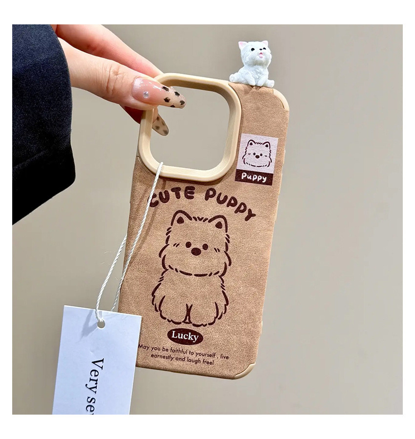 棕色皮质卡通立体雪纳瑞适用iPhone17promax手机壳15、13女16plus 商品详情图 5