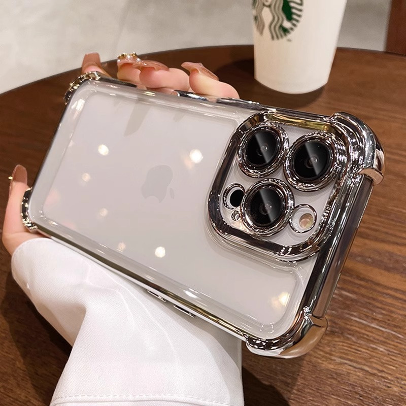 超强防摔王适用苹果16pro手机壳新款透明iphone17promax气囊防摔 电镀防摔镜头膜-【太空银-带镜头膜】气囊超强防摔 颜色款式图 7