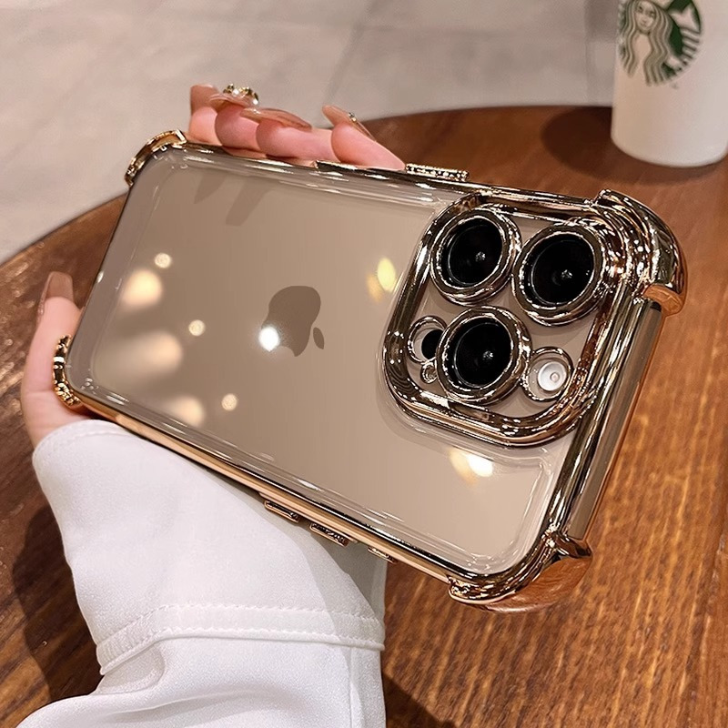 超强防摔王适用苹果16pro手机壳新款透明iphone17promax气囊防摔 电镀防摔镜头膜-【沙漠金-带镜头膜】气囊超强防摔 颜色款式图 8