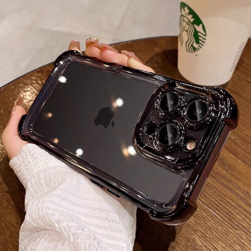 超强防摔王适用苹果16pro手机壳新款透明iphone17promax气囊防摔 电镀防摔镜头膜-【石墨黑-带镜头膜】气囊超强防摔 颜色款式图 9