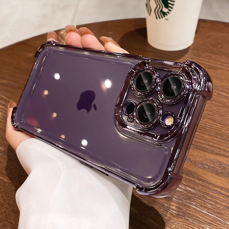超强防摔王适用苹果16pro手机壳新款透明iphone17promax气囊防摔 电镀防摔镜头膜-【暗夜紫-带镜头膜】气囊超强防摔 颜色款式图 10
