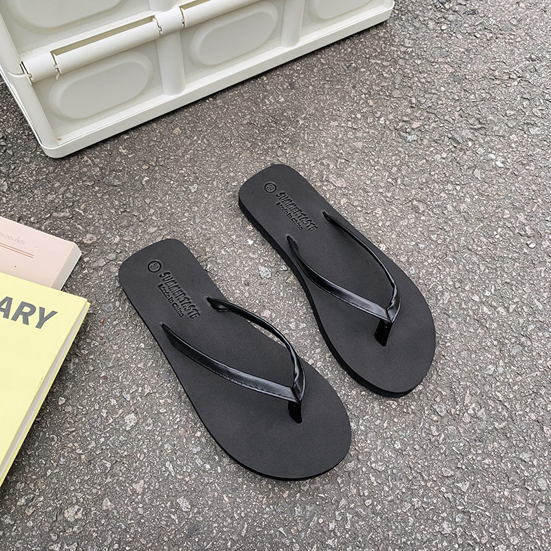 夏季女生耐磨海滩拖鞋人字拖女中跟新款户外防滑旅游外出外穿日常 黑色-高频平跟 颜色款式图 8