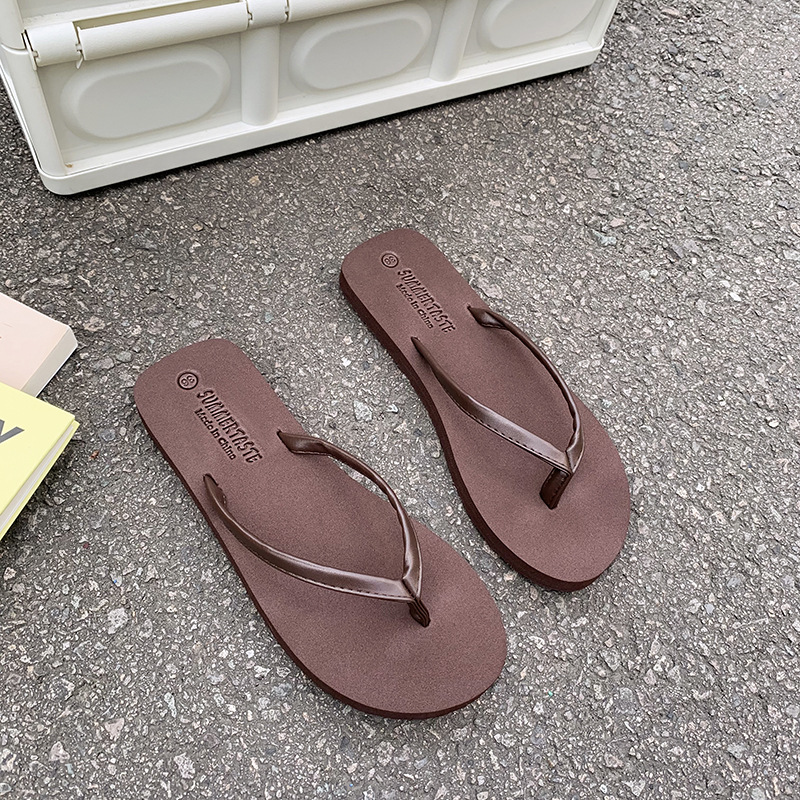 夏季女生耐磨海滩拖鞋人字拖女中跟新款户外防滑旅游外出外穿日常 棕色-高频平跟 颜色款式图 10