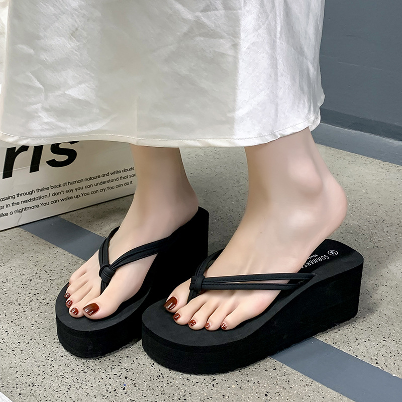 夏季女生耐磨海滩拖鞋人字拖女中跟新款户外防滑旅游外出外穿日常 黑色-双条带6.5 颜色款式图 15