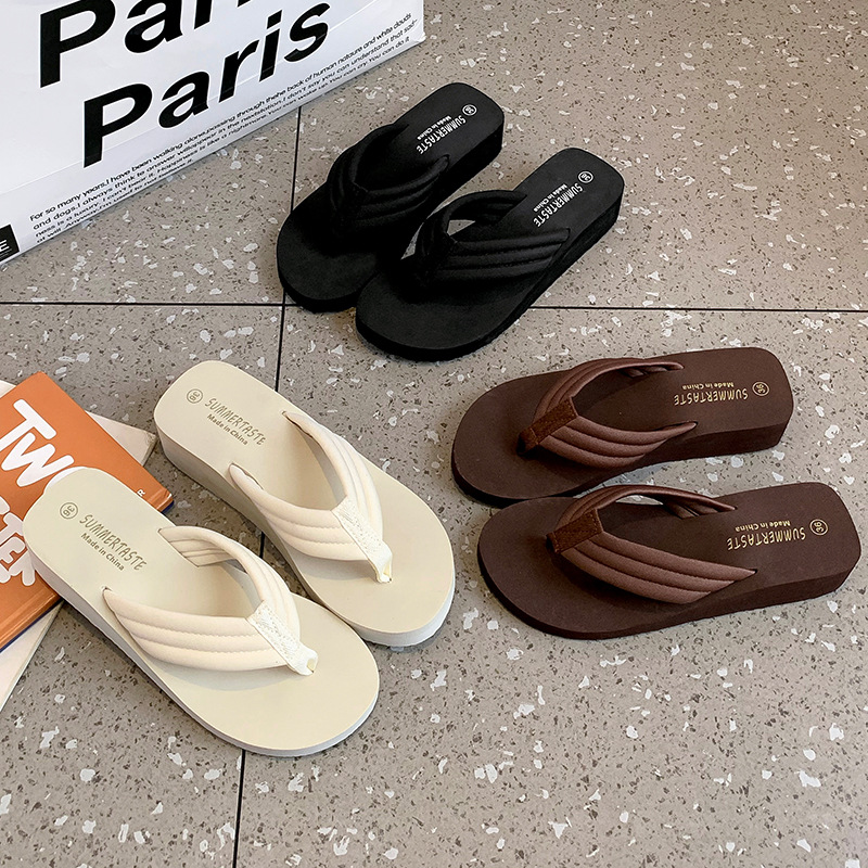 夏季女生耐磨海滩拖鞋人字拖女中跟新款户外防滑旅游外出外穿日常 商品主图