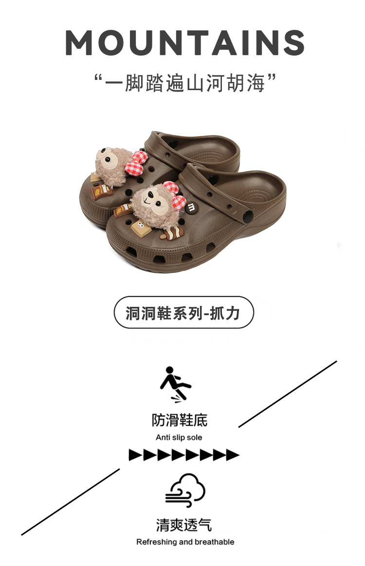 卡通百搭防滑简约夏季平底凉拖鞋新款洞洞鞋学生外穿防水透气凉鞋 商品详情图 2