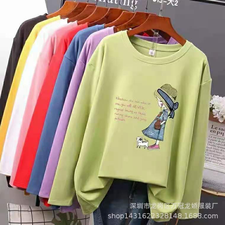 女装上衣秋冬季T恤打底衫圆领长袖地摊夜市货源宽松大码女装长t恤 商品主图