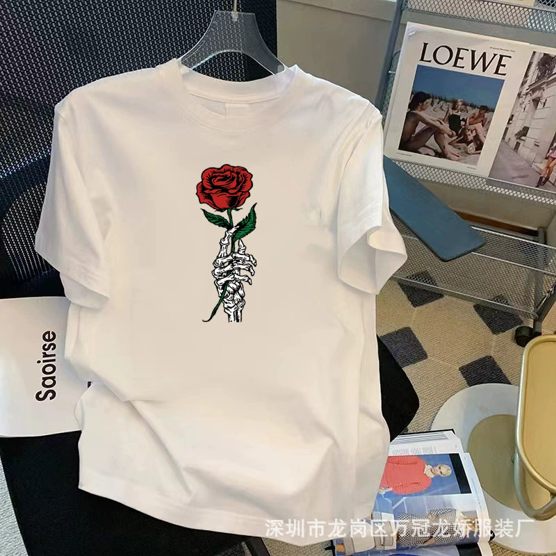 女装休闲短袖t恤女夏季圆领修身显瘦内搭弹力紧身黑白印花打底衫 商品详情图 10