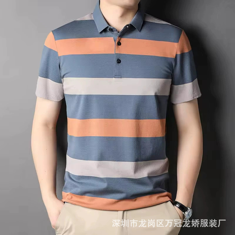 全新外贸男装翻领短袖T恤地摊货源中老年翻领POLO衫宽松男士t恤衫 商品详情图 6