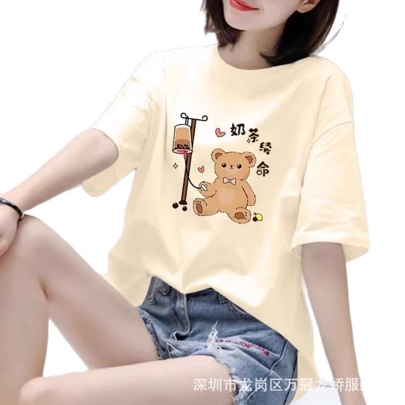外贸新款2026夏季卡通短袖t恤女韩版圆领印花上衣宽松大码女装潮 商品主图