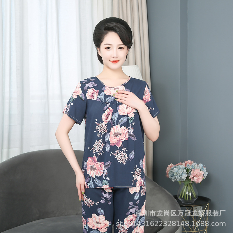 妈妈夏装新款棉绸套装大码奶奶老人衣服夏季短袖T恤衫中老年女装 商品详情图 10