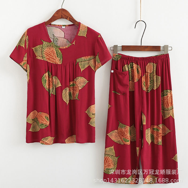 妈妈夏装新款棉绸套装大码奶奶老人衣服夏季短袖T恤衫中老年女装 商品详情图 11