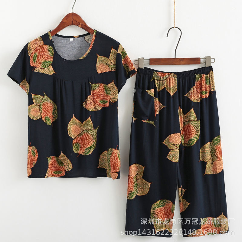 妈妈夏装新款棉绸套装大码奶奶老人衣服夏季短袖T恤衫中老年女装 商品详情图 12