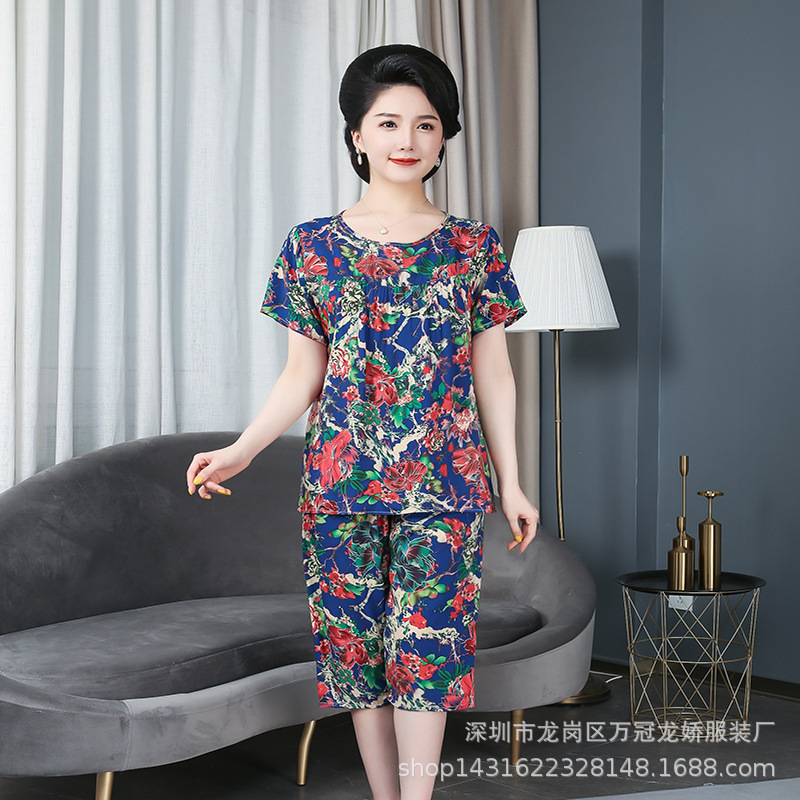 妈妈夏装新款棉绸套装大码奶奶老人衣服夏季短袖T恤衫中老年女装 商品详情图 27