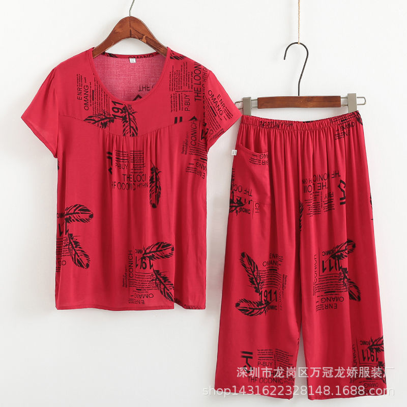 妈妈夏装新款棉绸套装大码奶奶老人衣服夏季短袖T恤衫中老年女装 商品主图