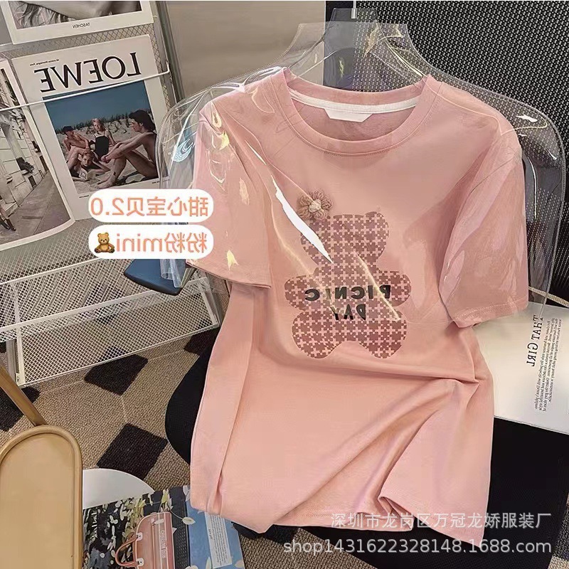 夏季卡通短袖t恤韩版圆领印花上衣宽松大码时尚女装批发 商品详情图 7
